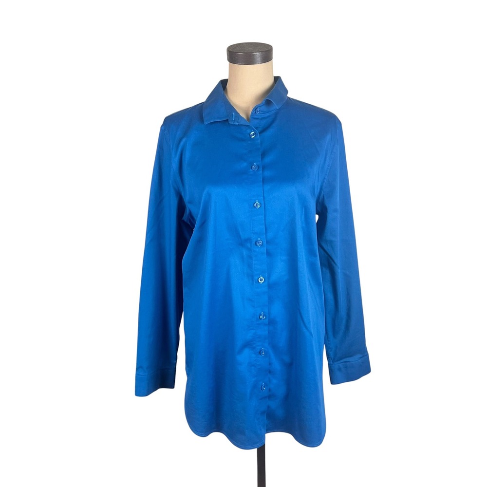 Chicos Royal Blue Button Down Shirt Long Sleeve Blouse Size 2 Large
